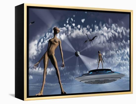 Highly Advanced Reptoid Beings Living Back in the Time of Dinosaurs-Stocktrek Images-Framed Premier Image Canvas