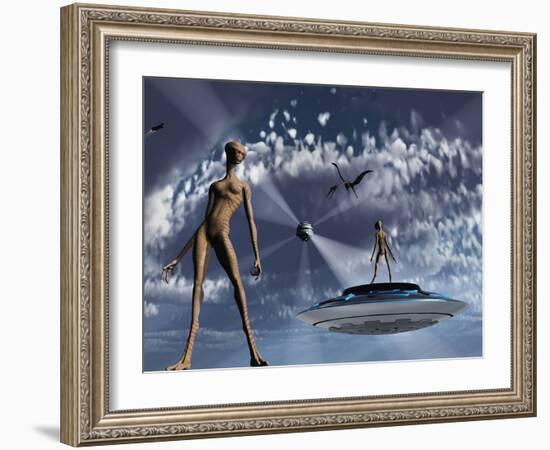 Highly Advanced Reptoid Beings Living Back in the Time of Dinosaurs-Stocktrek Images-Framed Photographic Print