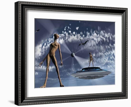 Highly Advanced Reptoid Beings Living Back in the Time of Dinosaurs-Stocktrek Images-Framed Photographic Print