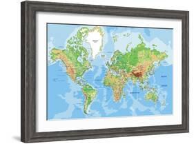 Highly Detailed Physical World Map with Labeling. Vector Illustration.-Bardocz Peter-Framed Art Print