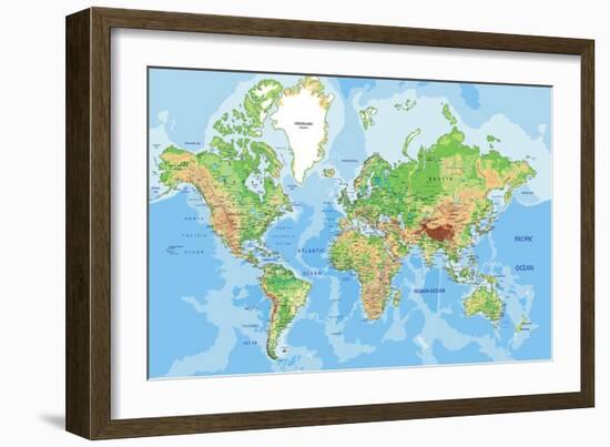 Highly Detailed Physical World Map with Labeling. Vector Illustration.-Bardocz Peter-Framed Art Print