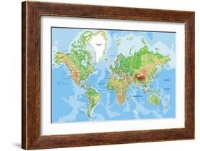 Highly Detailed Physical World Map with Labeling. Vector Illustration.-Bardocz Peter-Framed Art Print