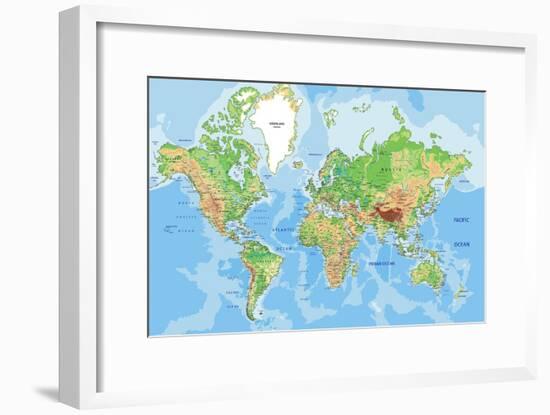 Highly Detailed Physical World Map with Labeling. Vector Illustration.-Bardocz Peter-Framed Art Print