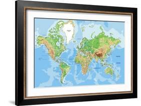 Highly Detailed Physical World Map with Labeling. Vector Illustration.-Bardocz Peter-Framed Art Print