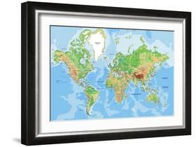 Highly Detailed Physical World Map with Labeling. Vector Illustration.-Bardocz Peter-Framed Art Print