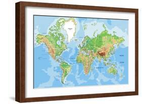 Highly Detailed Physical World Map with Labeling. Vector Illustration.-Bardocz Peter-Framed Art Print