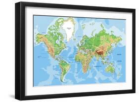 Highly Detailed Physical World Map with Labeling. Vector Illustration.-Bardocz Peter-Framed Art Print