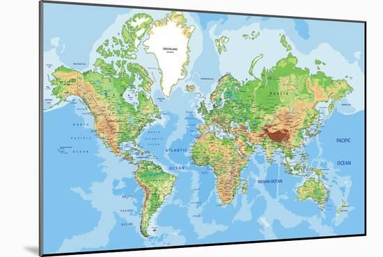 Highly Detailed Physical World Map with Labeling. Vector Illustration.-Bardocz Peter-Mounted Art Print
