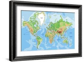Highly Detailed Physical World Map with Labeling. Vector Illustration.-Bardocz Peter-Framed Art Print