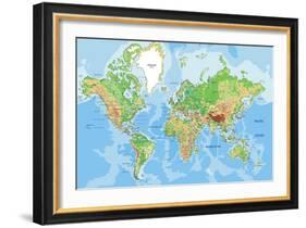 Highly Detailed Physical World Map with Labeling. Vector Illustration.-Bardocz Peter-Framed Art Print