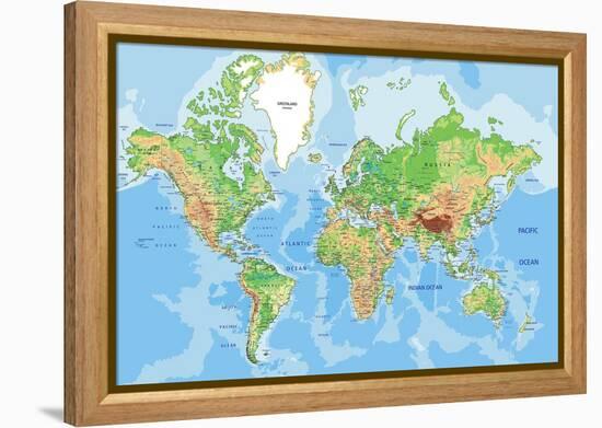 Highly Detailed Physical World Map with Labeling. Vector Illustration.-Bardocz Peter-Framed Stretched Canvas