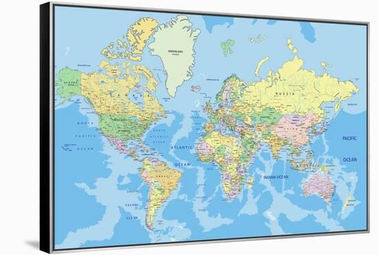 Highly Detailed Political World Map with Labeling.Vector Illustration.-Bardocz Peter-Framed Stretched Canvas