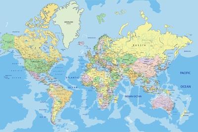 highly detailed political world map with labeling vector illustration