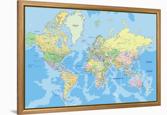 Highly Detailed Political World Map with Labeling.Vector Illustration.-Bardocz Peter-Framed Stretched Canvas