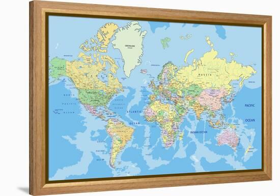 Highly Detailed Political World Map with Labeling.Vector Illustration.-Bardocz Peter-Framed Stretched Canvas