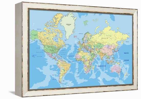 Highly Detailed Political World Map with Labeling.Vector Illustration.-Bardocz Peter-Framed Stretched Canvas