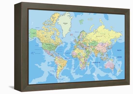 Highly Detailed Political World Map with Labeling.Vector Illustration.-Bardocz Peter-Framed Stretched Canvas