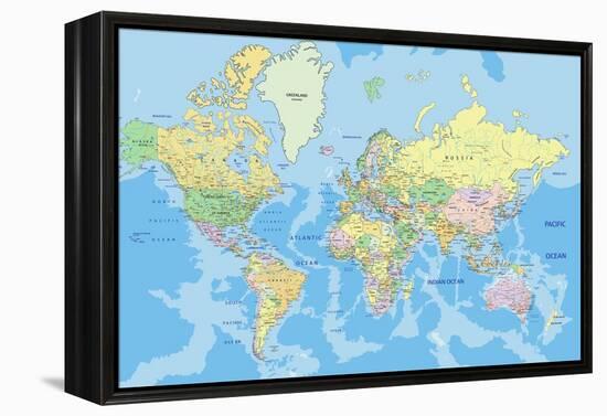 Highly Detailed Political World Map with Labeling.Vector Illustration.-Bardocz Peter-Framed Stretched Canvas