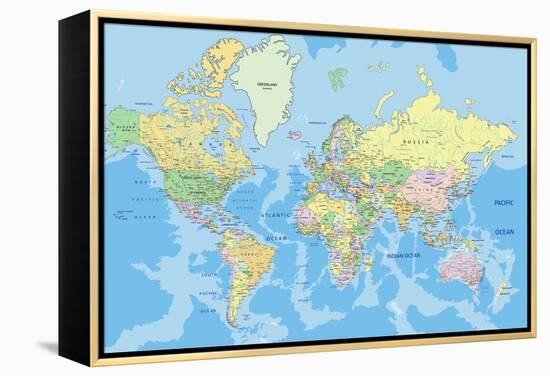 Highly Detailed Political World Map with Labeling.Vector Illustration.-Bardocz Peter-Framed Stretched Canvas