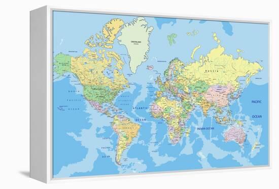 Highly Detailed Political World Map with Labeling.Vector Illustration.-Bardocz Peter-Framed Stretched Canvas