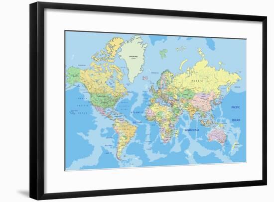 Highly Detailed Political World Map with Labeling.Vector Illustration.-Bardocz Peter-Framed Art Print