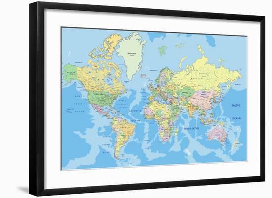 Highly Detailed Political World Map with Labeling.Vector Illustration.-Bardocz Peter-Framed Art Print