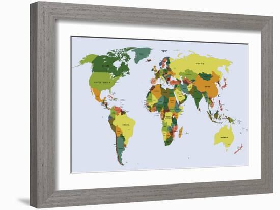 Highly Detailed Political World Map with Labeling. Vector Illustration.-Bardocz Peter-Framed Art Print