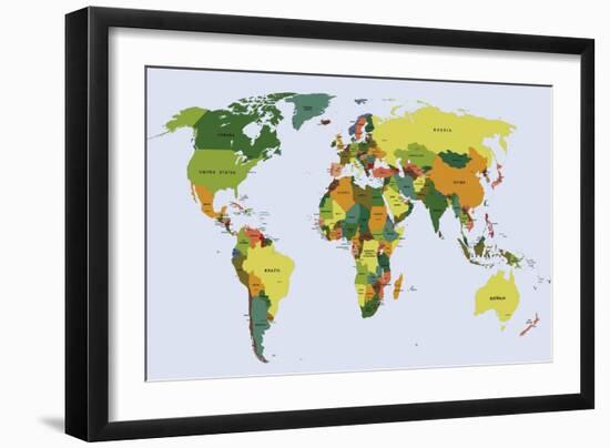 Highly Detailed Political World Map with Labeling. Vector Illustration.-Bardocz Peter-Framed Art Print