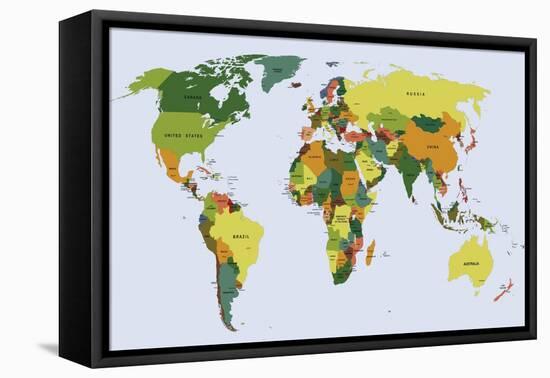 Highly Detailed Political World Map with Labeling. Vector Illustration.-Bardocz Peter-Framed Stretched Canvas
