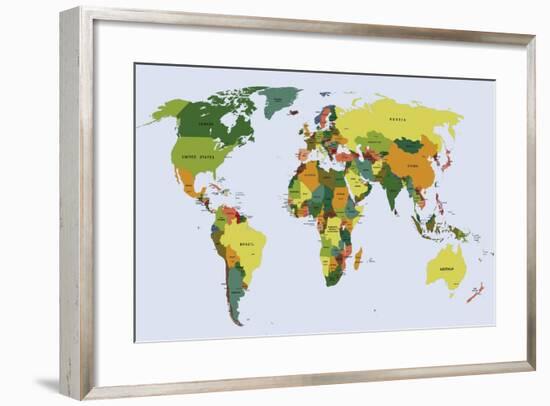 Highly Detailed Political World Map with Labeling. Vector Illustration.-Bardocz Peter-Framed Art Print