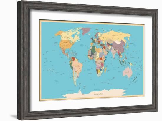 Highly Detailed World Map with Vintage Color.-frees-Framed Art Print