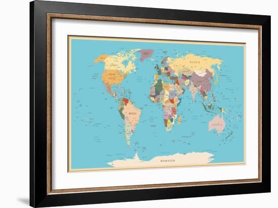 Highly Detailed World Map with Vintage Color.-frees-Framed Art Print