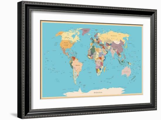 Highly Detailed World Map with Vintage Color.-frees-Framed Art Print