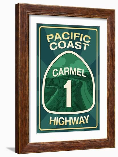 Highway 1, California - Carmel - Pacific Coast Highway Sign-Lantern Press-Framed Art Print