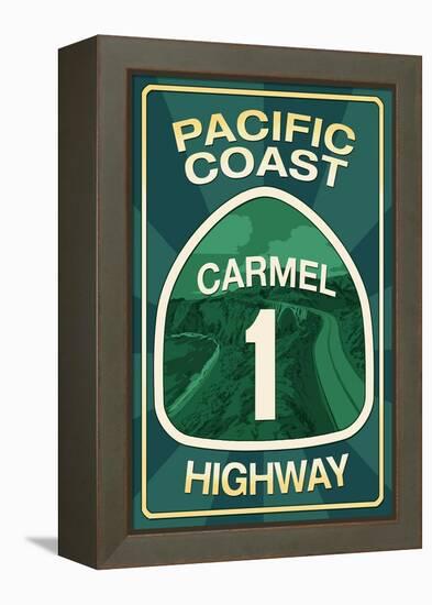 Highway 1, California - Carmel - Pacific Coast Highway Sign-Lantern Press-Framed Stretched Canvas