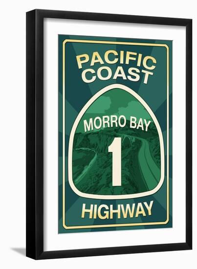 Highway 1, California - Morro Bay - Pacific Coast Highway Sign-Lantern Press-Framed Art Print