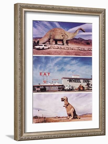 Highway Attractions, Dinosaurs, Retro-null-Framed Art Print