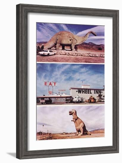 Highway Attractions, Dinosaurs, Retro-null-Framed Art Print