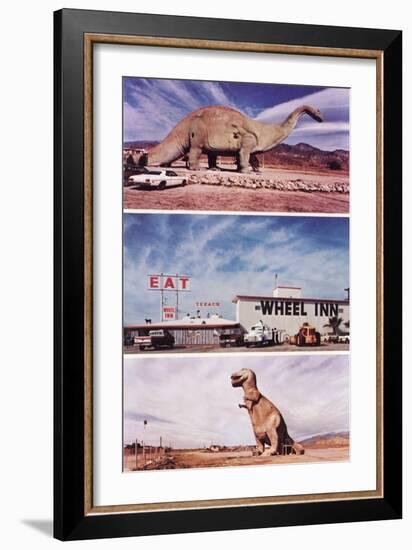 Highway Attractions, Dinosaurs, Retro-null-Framed Art Print