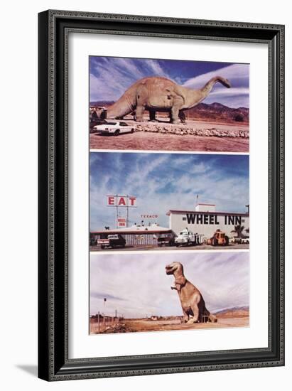 Highway Attractions, Dinosaurs, Retro-null-Framed Art Print