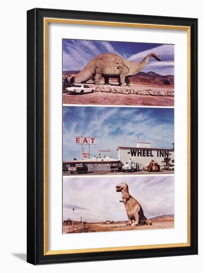 Highway Attractions, Dinosaurs, Retro-null-Framed Art Print