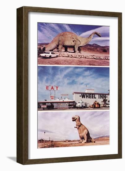 Highway Attractions, Dinosaurs, Retro-null-Framed Premium Giclee Print