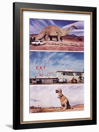 Highway Attractions, Dinosaurs, Retro-null-Framed Premium Giclee Print