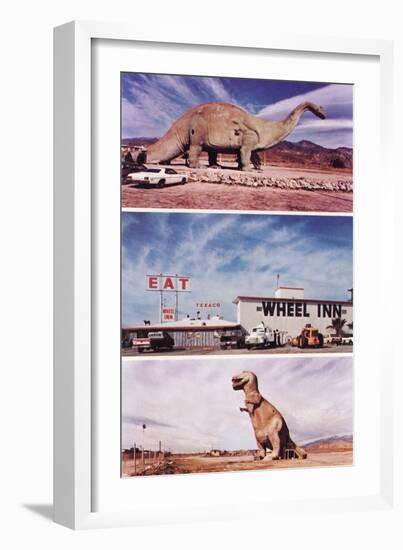 Highway Attractions, Dinosaurs, Retro-null-Framed Premium Giclee Print