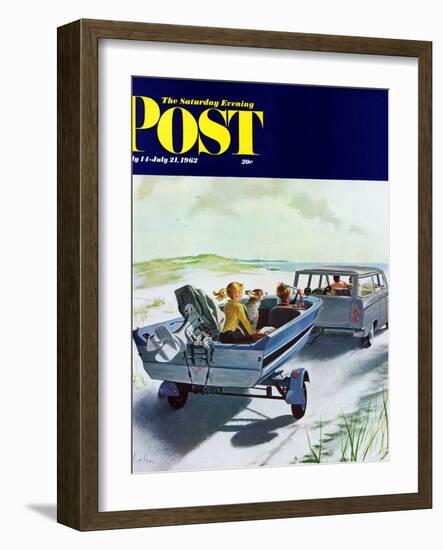 "Highway Boatride," Saturday Evening Post Cover, July 14, 1962-George Hughes-Framed Giclee Print