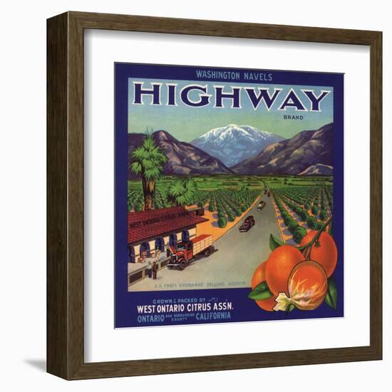 Highway Brand - Ontario, California - Citrus Crate Label-Lantern Press-Framed Art Print