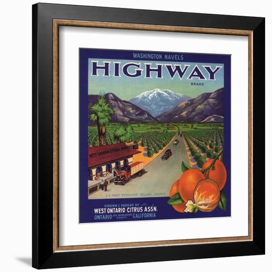 Highway Brand - Ontario, California - Citrus Crate Label-Lantern Press-Framed Art Print