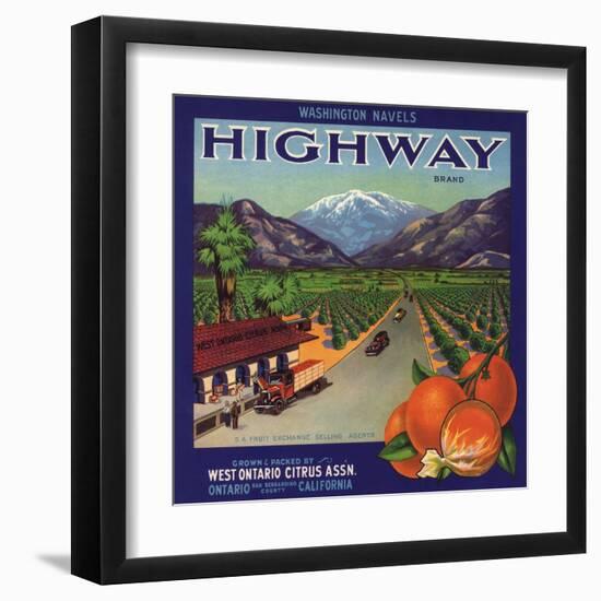 Highway Brand - Ontario, California - Citrus Crate Label-Lantern Press-Framed Art Print