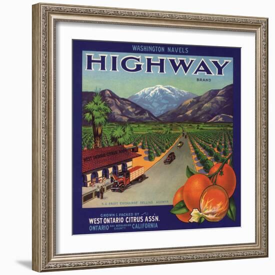 Highway Brand - Ontario, California - Citrus Crate Label-Lantern Press-Framed Art Print