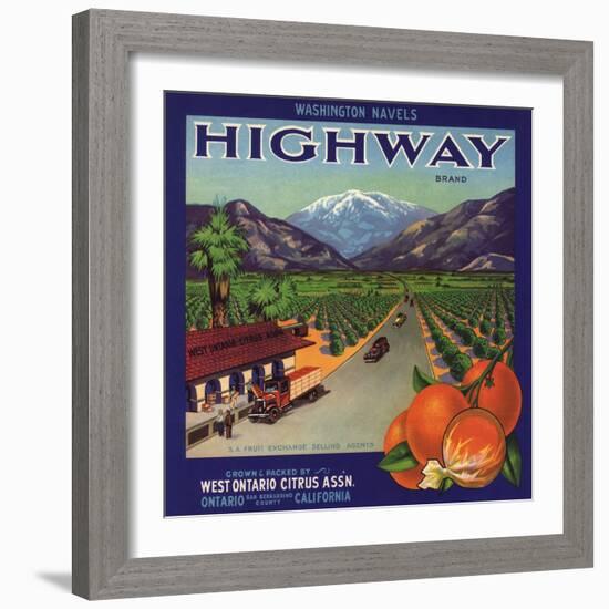 Highway Brand - Ontario, California - Citrus Crate Label-Lantern Press-Framed Art Print